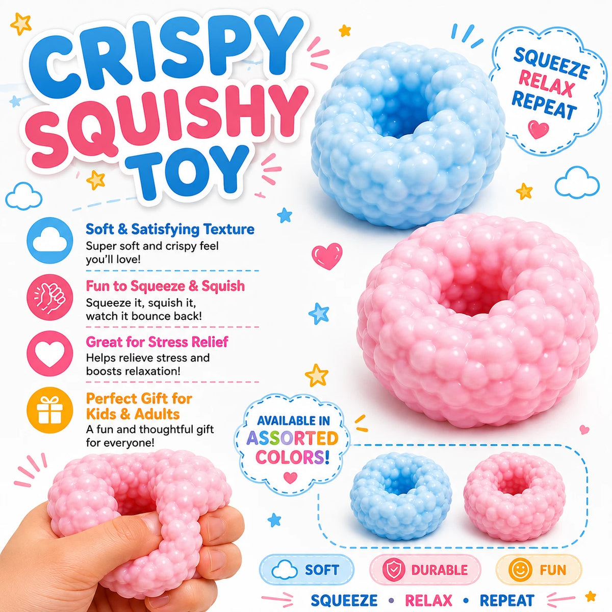 2 Pcs Crunchy Noisy Stress Balls - Ice Skin Crunchy Squishy Balls - Soft Moldable Squeeze Balls for Home Office or Travel for Adults