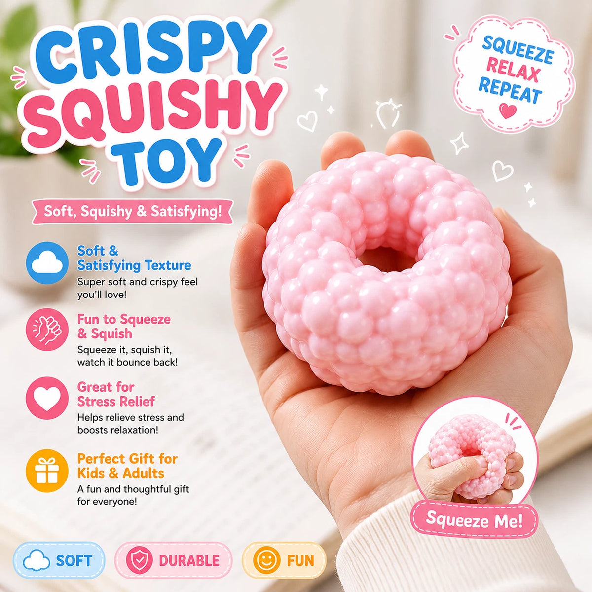 2 Pcs Crunchy Noisy Stress Balls - Ice Skin Crunchy Squishy Balls - Soft Moldable Squeeze Balls for Home Office or Travel for Adults