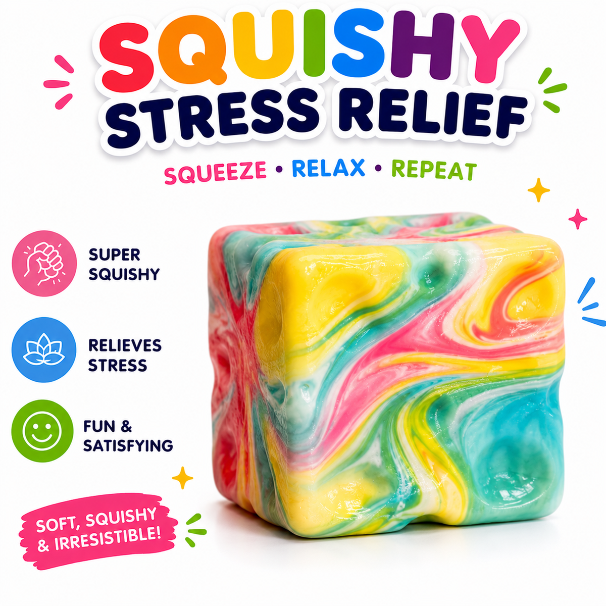 Squishy Cube Toy - Slow Rising Sensory Fidget Cube - Soft Stress Relief Squeeze Toy for Kids and Adults
