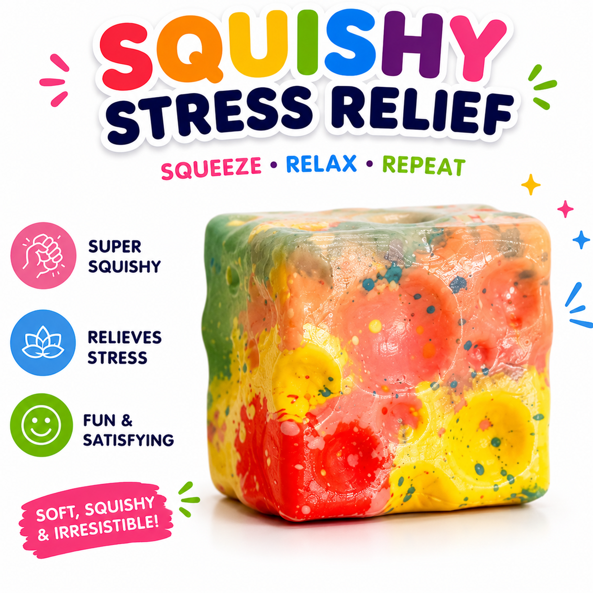 Squishy Cube Toy - Slow Rising Sensory Fidget Cube - Soft Stress Relief Squeeze Toy for Kids and Adults