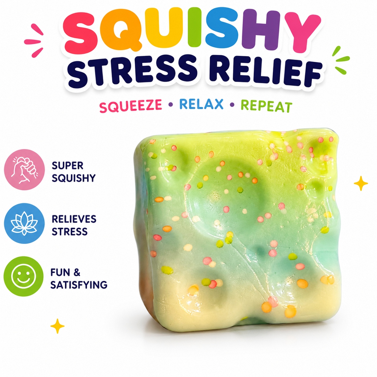Squishy Cube Toy - Slow Rising Sensory Fidget Cube - Soft Stress Relief Squeeze Toy for Kids and Adults