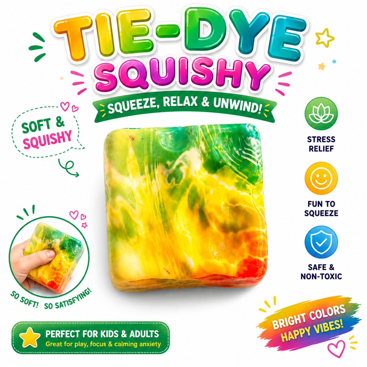 Squishy Cube Toy - Slow Rising Sensory Fidget Cube - Soft Stress Relief Squeeze Toy for Kids and Adults