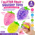 3pc Fruit Squishy Stress Balls - Glitter Squishies Fruit Squishy Pack - Pineapple - Strawberry - Grapes Cute Sensory Fruit Squishies Toys for Birthday Gifts - Ideal for Relax, Focus - Party Favors