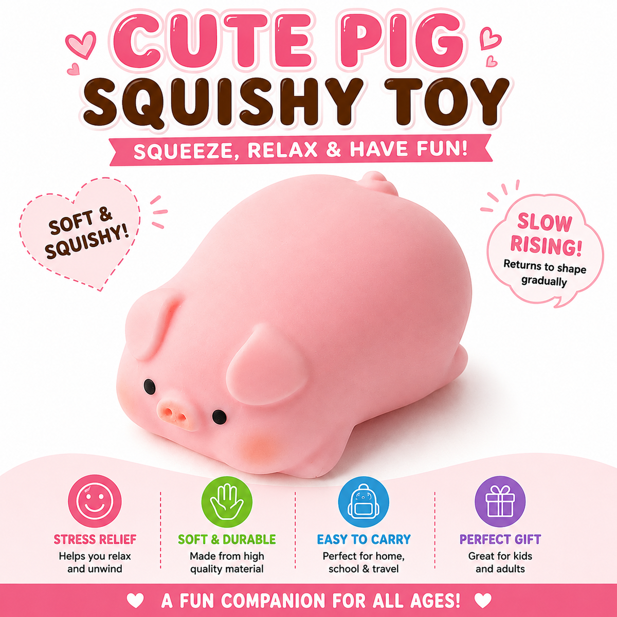 Cute Pig Squishy Toy – Soft Sensory Fidget Squeeze Toy for Kids, Birthday Gifts & Party Favors