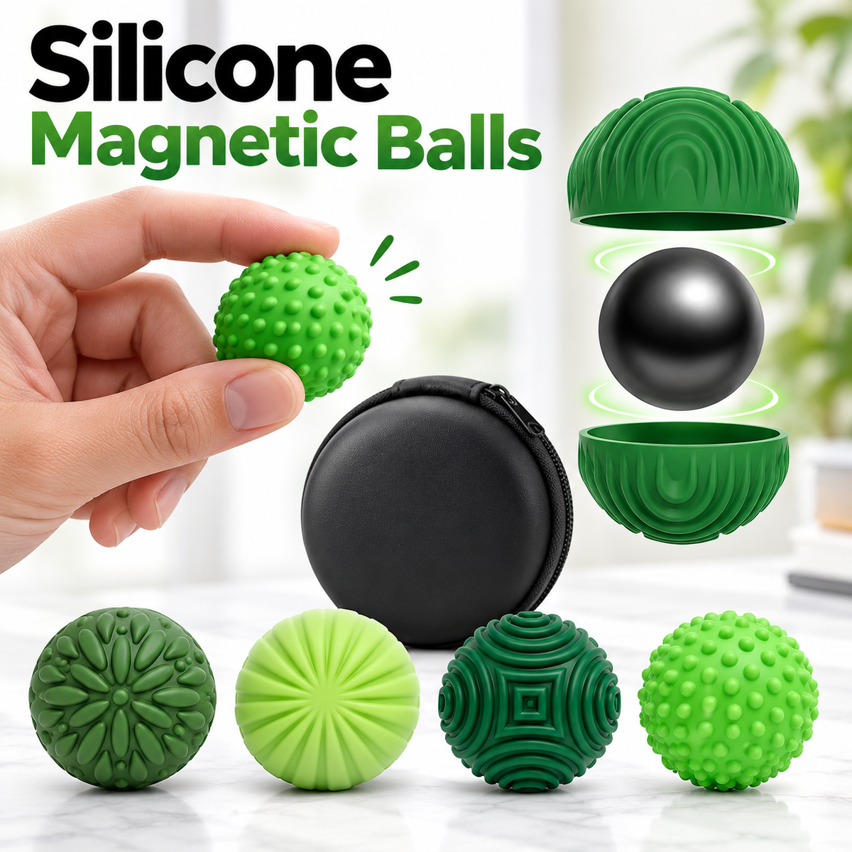 Silicone Magnetic Balls Fidget Toys for Adults & Teens - 4PCS Stress Relief Sensory Toys for Autism ADHD Anxiety - Fun Textures Gadgets - Office Desk Toy - Stocking Stuffers for Women Men Teen Gift