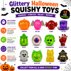 12 Pack Halloween Stress Balls Glitter Squishy Squeeze Toys Sensory Fidget Toys for Kids Stress Relief Halloween Party Favors Halloween Treat Bags Gifts