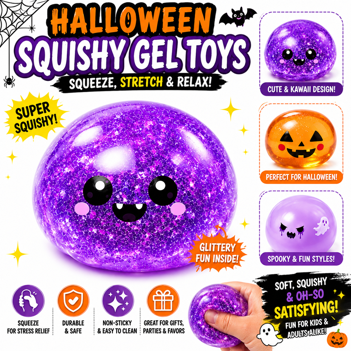 Halloween Spooky Ghost Ball-Halloween Baozi Squeeze with Box-Stress Relief Fidget Sensory for Anxiety Relief