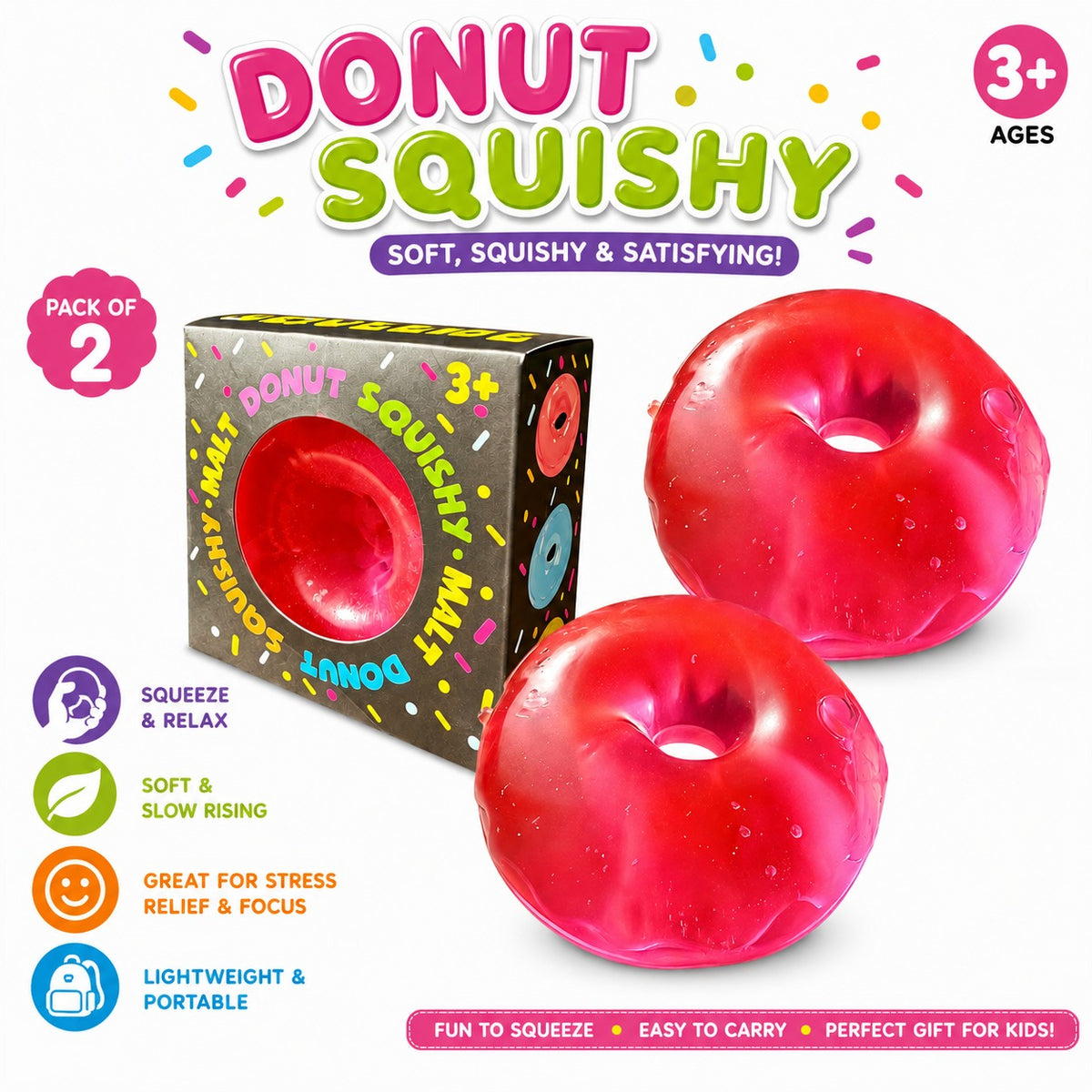 Donut Squishy Toy – Blue Soft Slow Rising Stress Relief Sensory Fidget Squeeze Toys for Kids & Adults - Squishy Donut Set