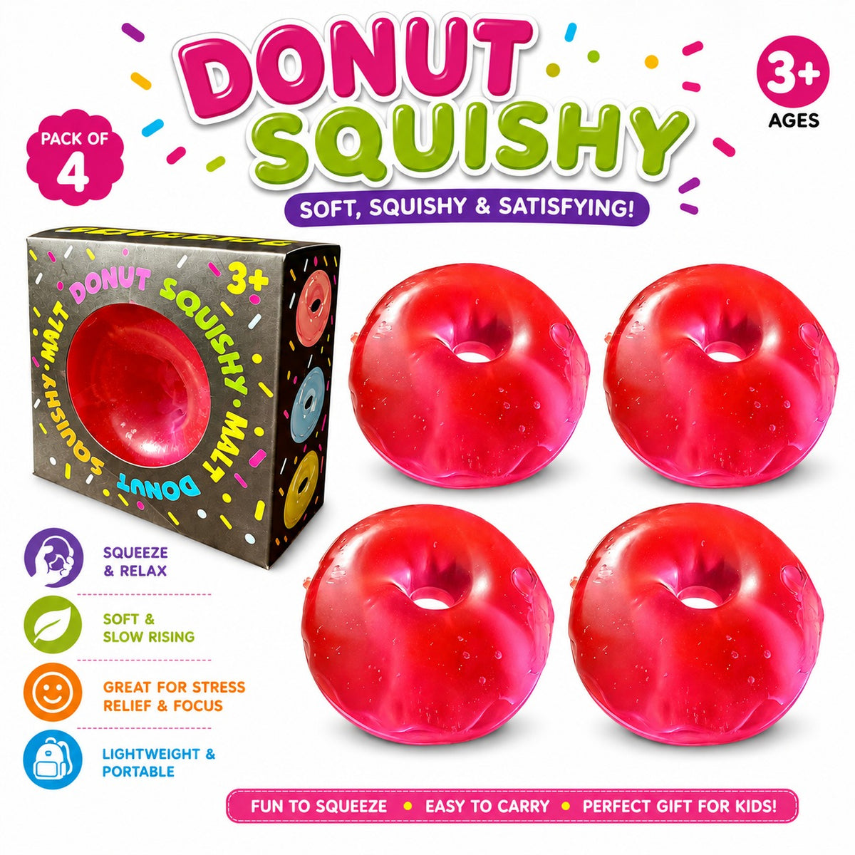 Donut Squishy Toy – Blue Soft Slow Rising Stress Relief Sensory Fidget Squeeze Toys for Kids & Adults - Squishy Donut Set