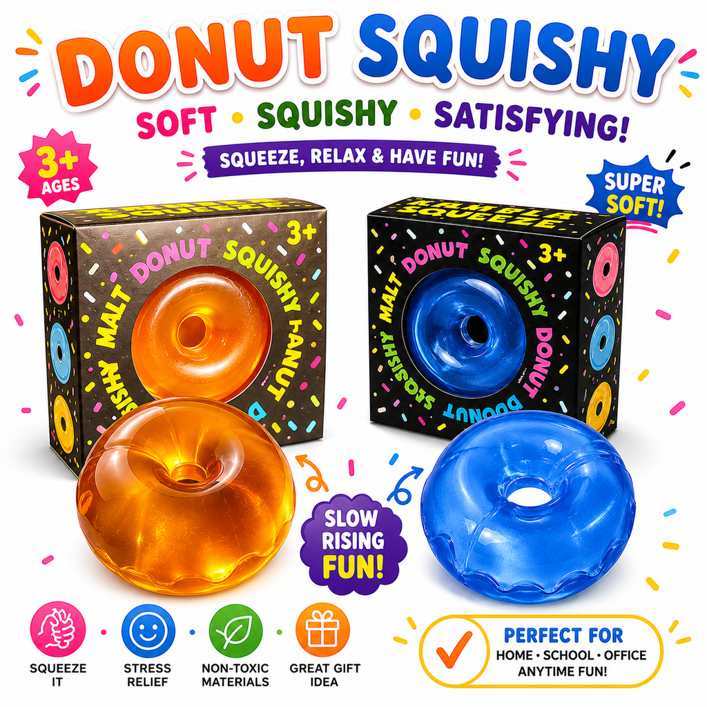 Donut Squishy Toy – Blue Soft Slow Rising Stress Relief Sensory Fidget Squeeze Toys for Kids & Adults - Squishy Donut Set