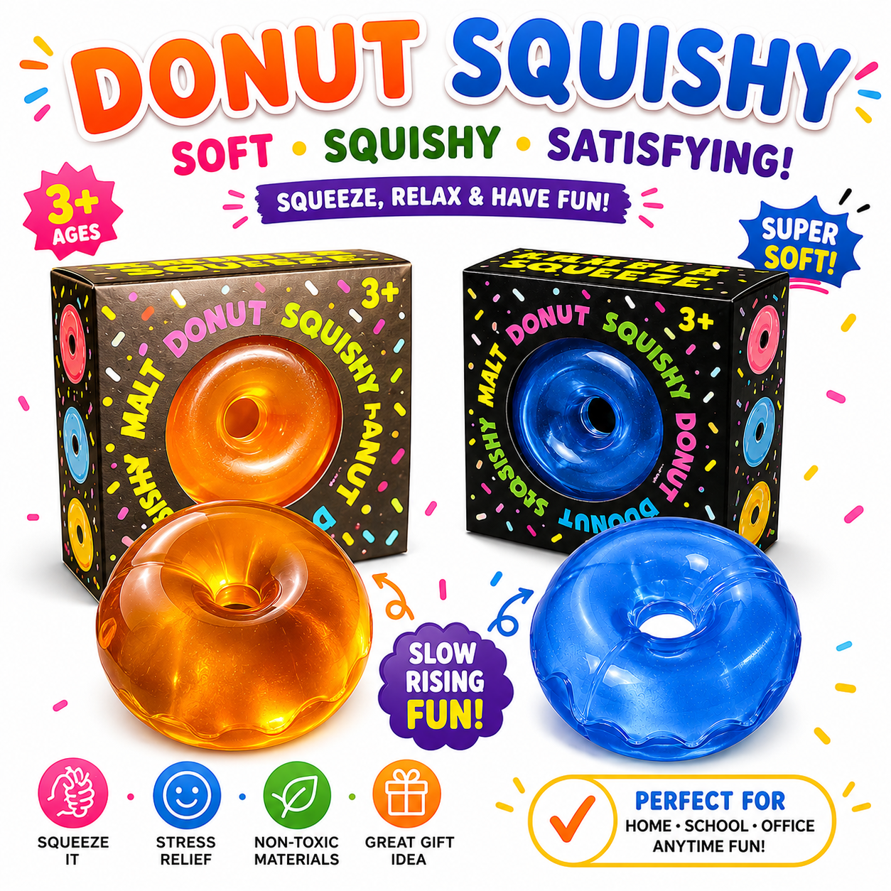 Donut Squishy Toy – Blue Soft Slow Rising Stress Relief Sensory Fidget Squeeze Toys for Kids & Adults - Squishy Donut Set