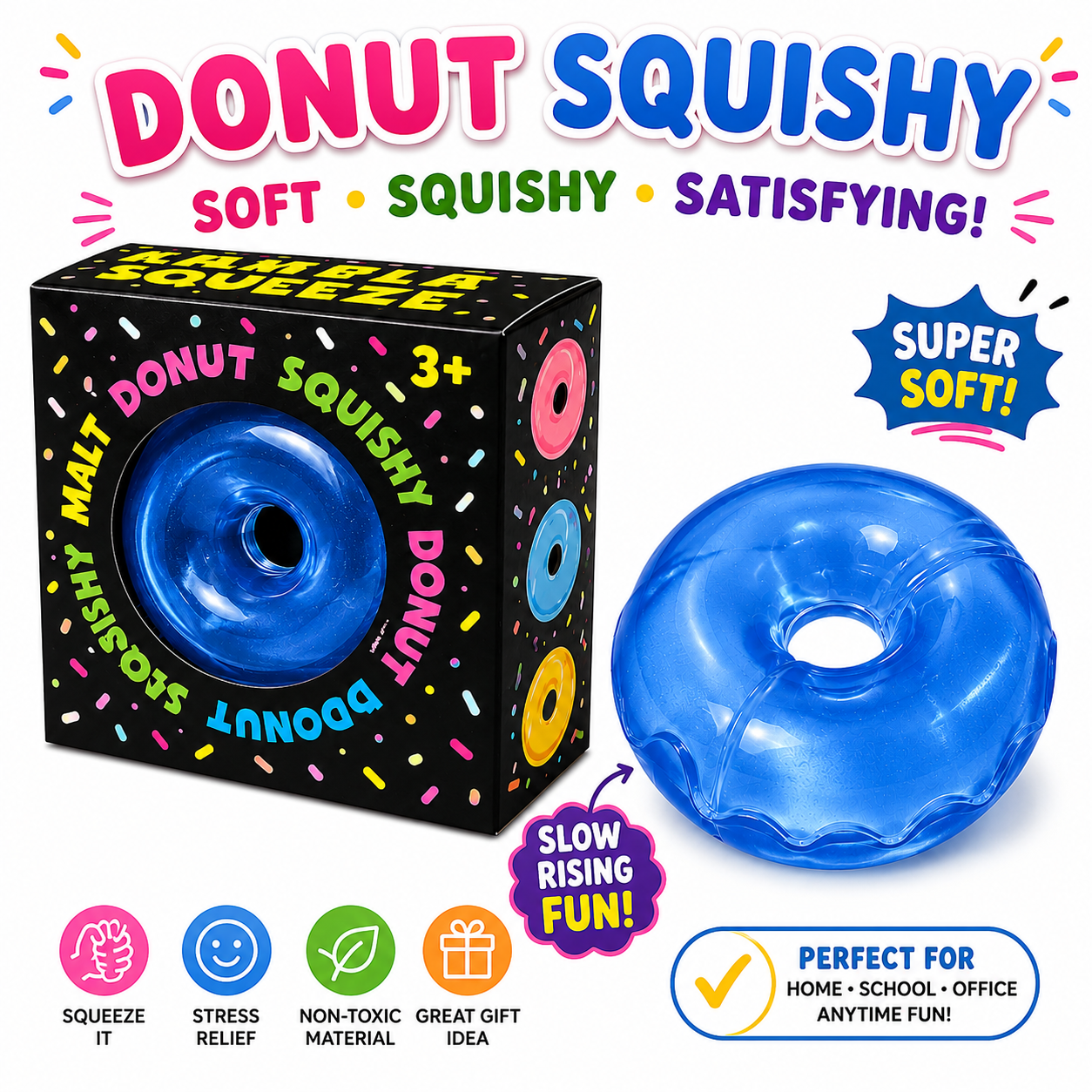 4 PCS Squishy Toy Set Baby Donut Coconut Cube Soft Squeeze Sensory Fidget Toys