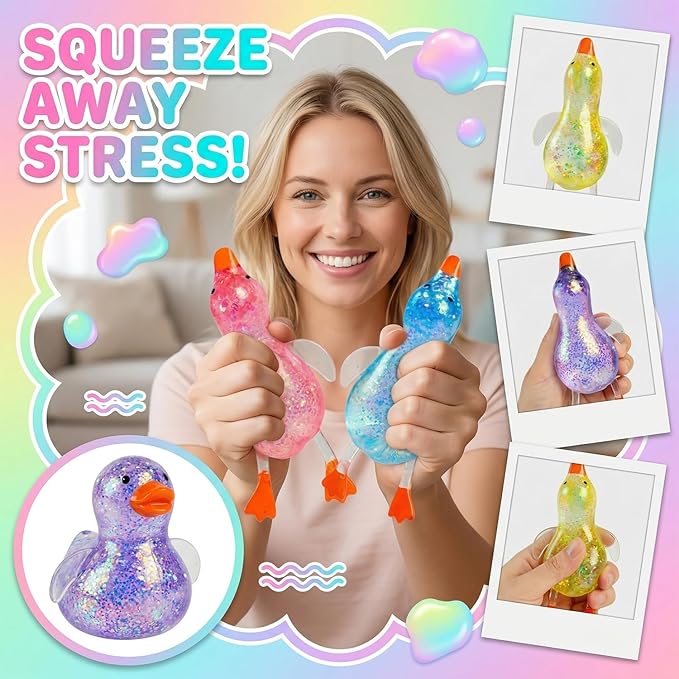 Cute Duck Squishy Sugar Stress Ball - Soft Duck Stress Relief Sugar Ball Toys and Moldable Slow Rise Relaxing Sensory Fidget Stress for Anxiety Relief(Pink)