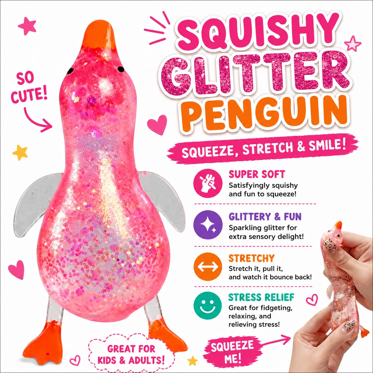 Cute Duck Squishy Sugar Stress Ball - Soft Duck Stress Relief Sugar Ball Toys and Moldable Slow Rise Relaxing Sensory Fidget Stress for Anxiety Relief(Pink)