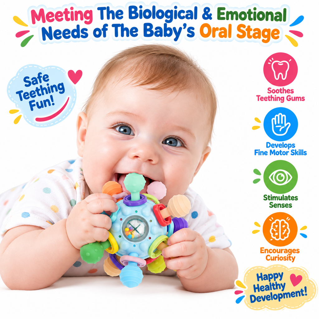Baby Montessori Sensory Teething Toy 0-6 6-12 Months - Teether Ball & Rattle