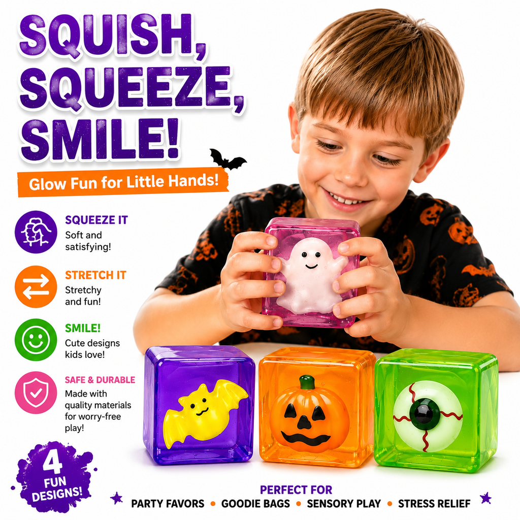 4 Pack Halloween Stress Cube Glow in the Dark Slow Rising Cube Squishy