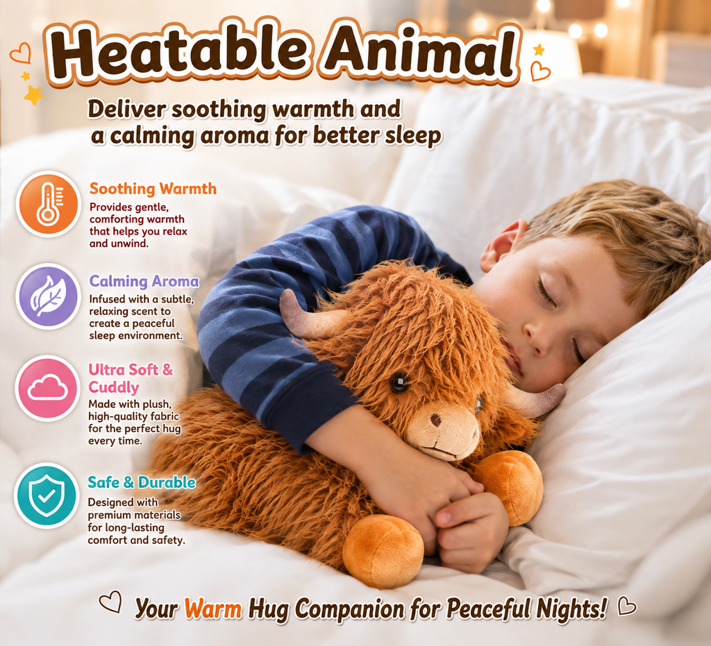 Highland Cow Stuffed Animal – Microwavable Heatable & Coolable Lavender Scented Plush