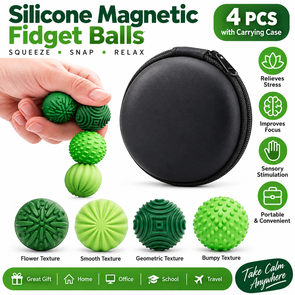Silicone Magnetic Balls Fidget Toys for Adults & Teens - 4PCS Stress Relief Sensory Toys for Autism ADHD Anxiety - Fun Textures Gadgets - Office Desk Toy - Stocking Stuffers for Women Men Teen Gift