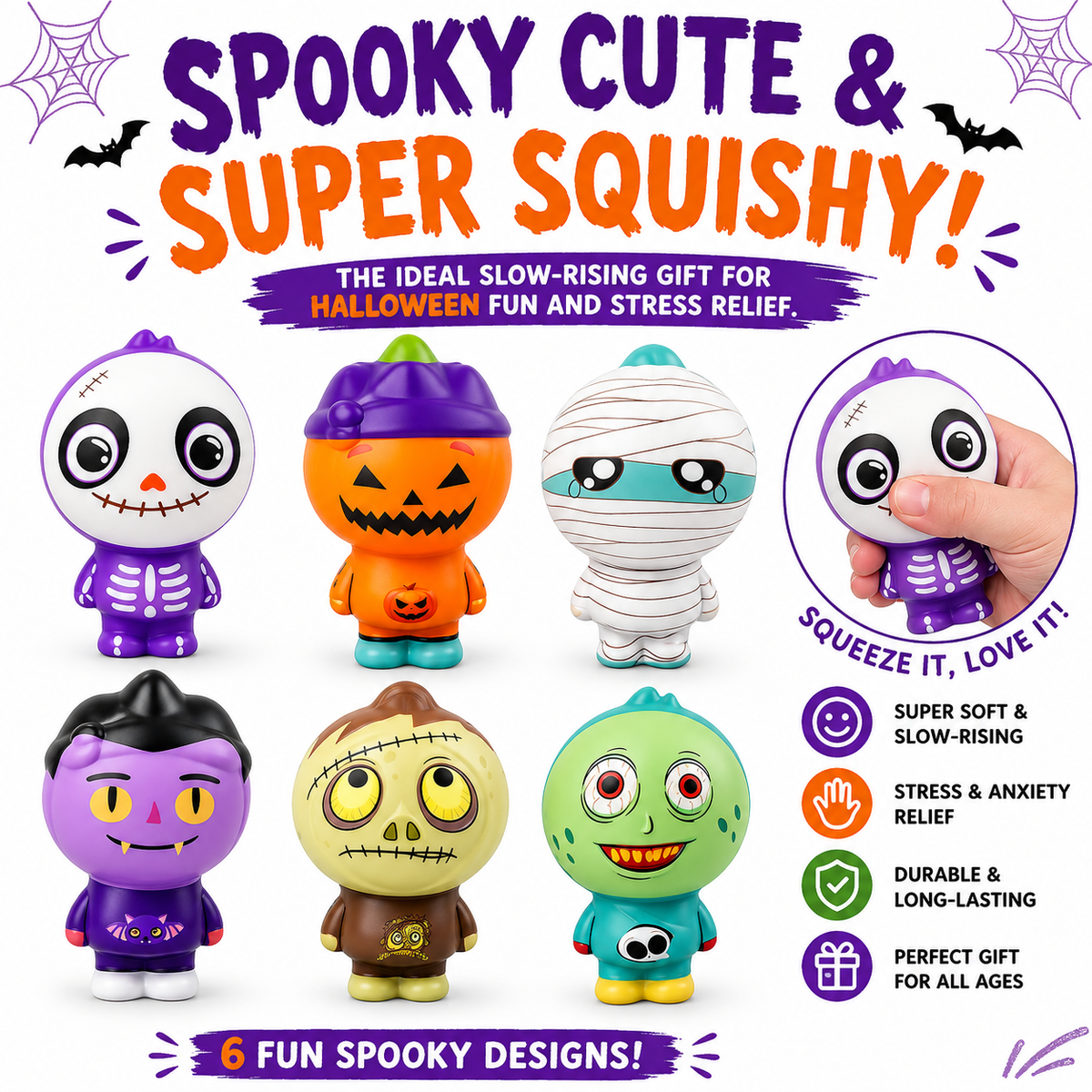 6 Pack Halloween Squishies Toys Slow Rising Squishy Squeeze Toys