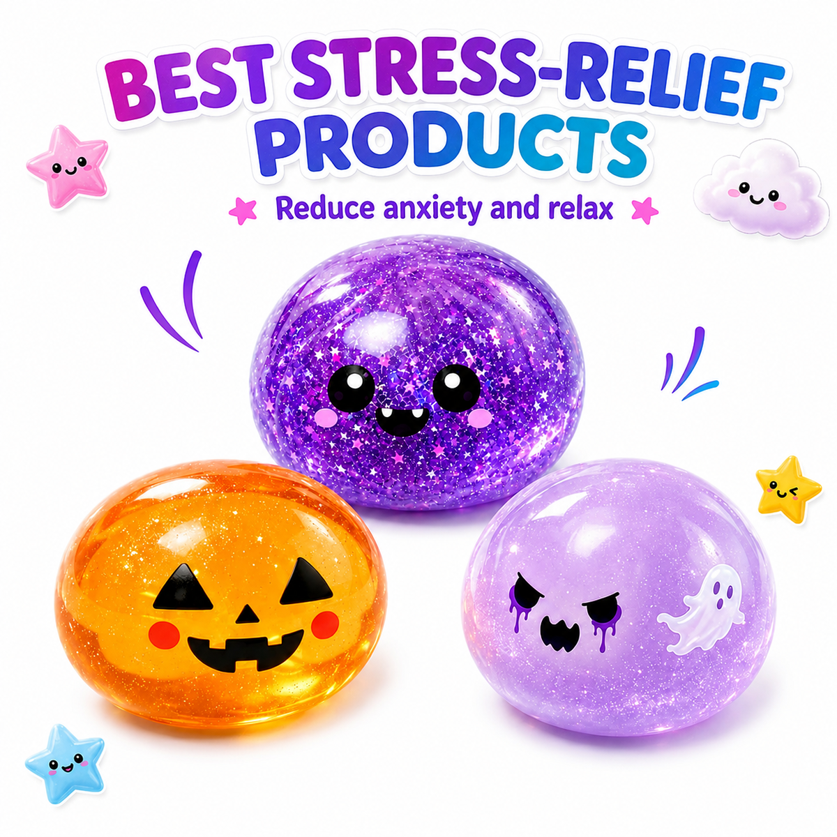 Halloween Spooky Ghost Ball-Halloween Baozi Squeeze with Box-Stress Relief Fidget Sensory for Anxiety Relief