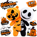 Reversible Halloween Plush 9.8 Inch Pumpkin & Skeleton Dual Head Black