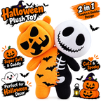 Reversible Halloween Plush 9.8 Inch Pumpkin & Skeleton Dual Head Black