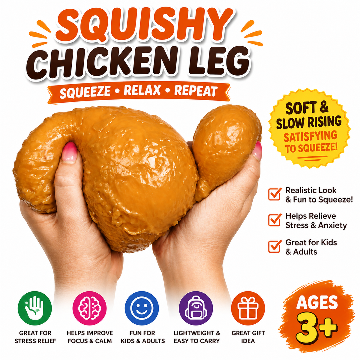 Squishy Fried Chicken Squish Toy - Ages 3+