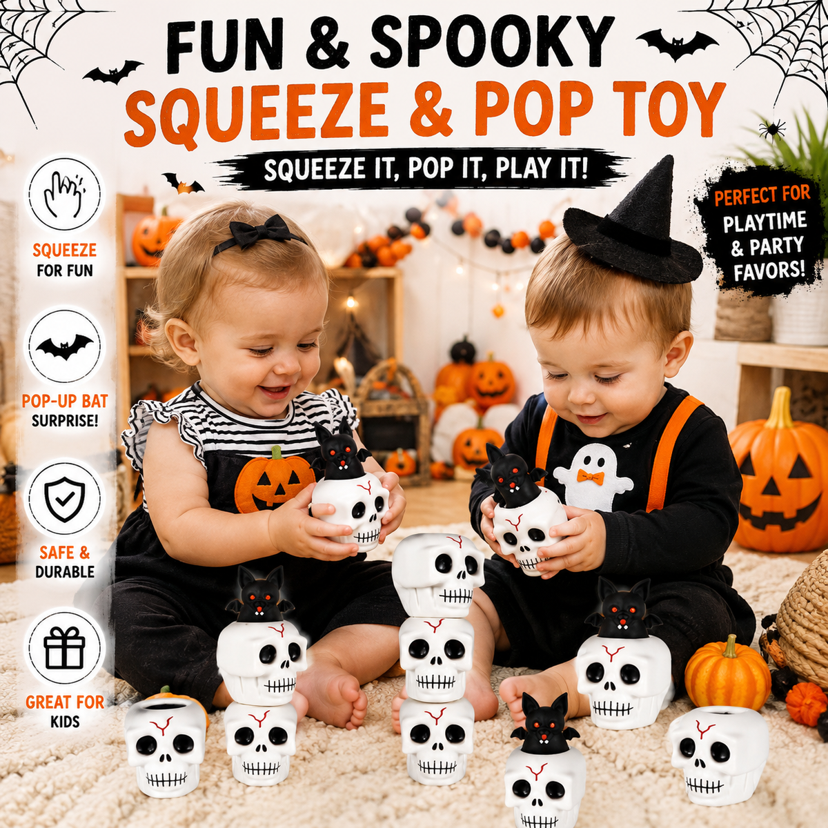 6Pcs Halloween Skull Stress Balls-Skull Squeeze Toy with Relieves Stress