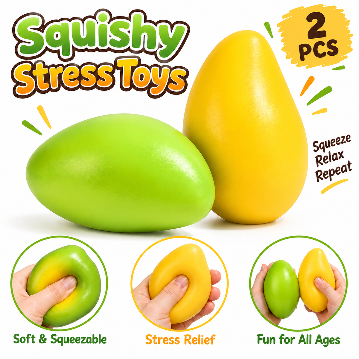 2PCS Color Changing Mango Squishy Toy | Heat Activated Stress Ball Fidget
