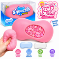 Crunchy Soap Squishy ASMR Toy - Soft Squeeze Fidget Toy with Satisfying Crunchy Texture - Soap Shaped Stress Relief Toy with Gift Box - Fun Novelty Gift for Kids Teens Adults (Pink)