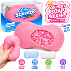 Crunchy Soap Squishy ASMR Toy - Soft Squeeze Fidget Toy with Satisfying Crunchy Texture - Soap Shaped Stress Relief Toy with Gift Box - Fun Novelty Gift for Kids Teens Adults (Pink)