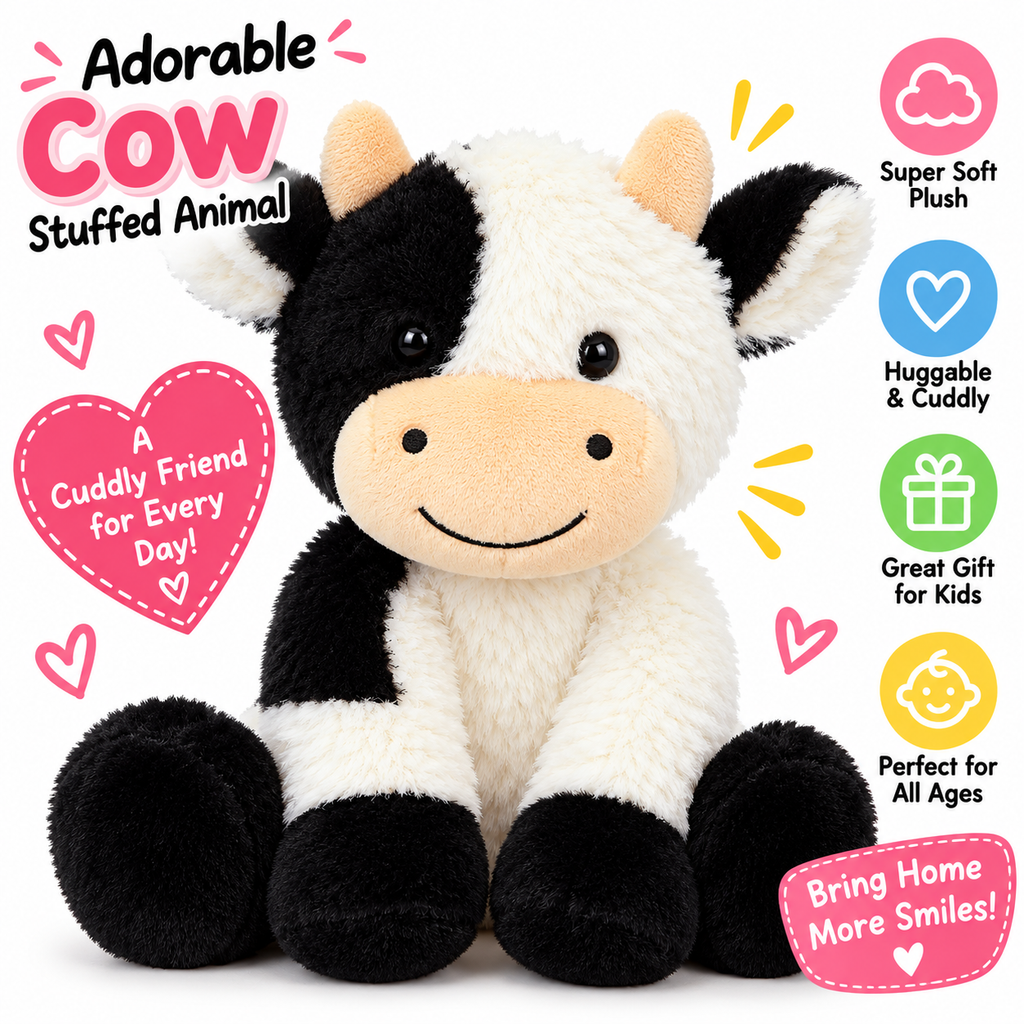 9" Cow Stuffed Animals Soft Cuddly Cow Plush Stuffed Animal Toy