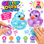 2Pcs Glitter Mini Duck Squishies - Soft Slow Rising Ducks Fidget Toys Stress Balls - Adult Relieve Anxiety Squishies Duck Stress Squeeze Toys - Suitable for Halloween - Christmas - Party Supplies