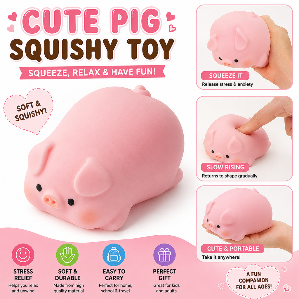 Cute Pig Squishy Toy – Soft Sensory Fidget Squeeze Toy for Kids, Birthday Gifts & Party Favors
