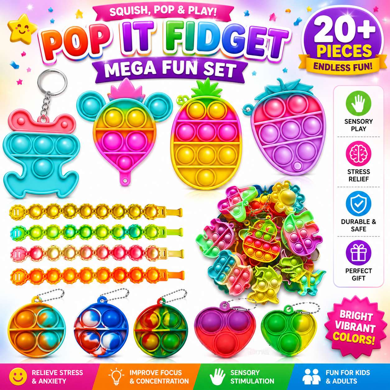 160 Pcs Fidget Toys Party Favors Pack - Randomly Selected Pop Sensory Set Gifts Stickers for Kids Adults Boy Girl Stocking Stuffers Autistic Bulk Goodie Bag Filler Treasure Box Classroom Prizes School