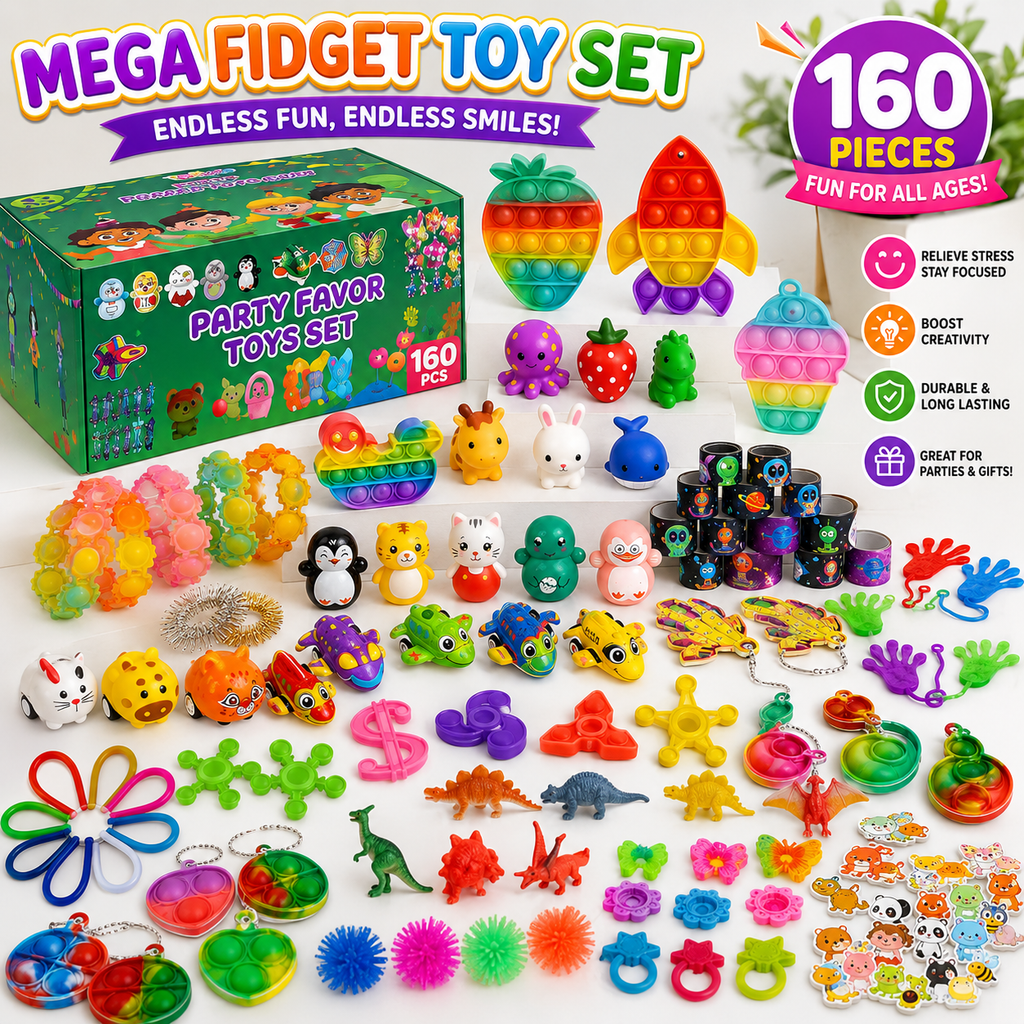 160 Pcs Fidget Toys Party Favors Pack - Randomly Selected Pop Sensory Set Gifts Stickers for Kids Adults Boy Girl Stocking Stuffers Autistic Bulk Goodie Bag Filler Treasure Box Classroom Prizes School