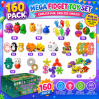 160 Pcs Fidget Toys Party Favors Pack - Randomly Selected Pop Sensory Set Gifts Stickers for Kids Adults Boy Girl Stocking Stuffers Autistic Bulk Goodie Bag Filler Treasure Box Classroom Prizes School