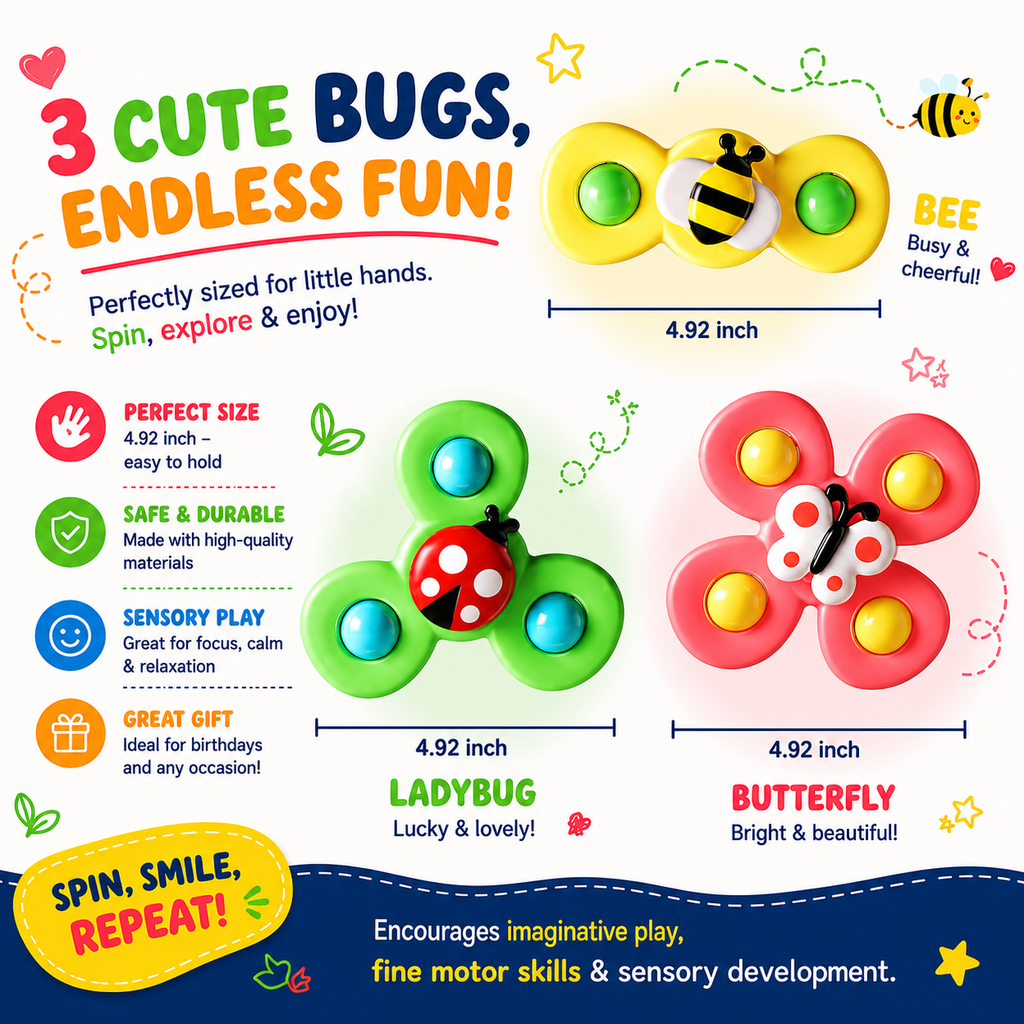 3PCS Suction Cup Spinner Toys for 1 Year Old Boy Girl - Top 12 18 Months - 1 2 Year Old Boy Birthday Gift - Baby Bath Toy for Kids Ages 1-3 - Sensory Airplane Travel Toy for Infant Toddlers