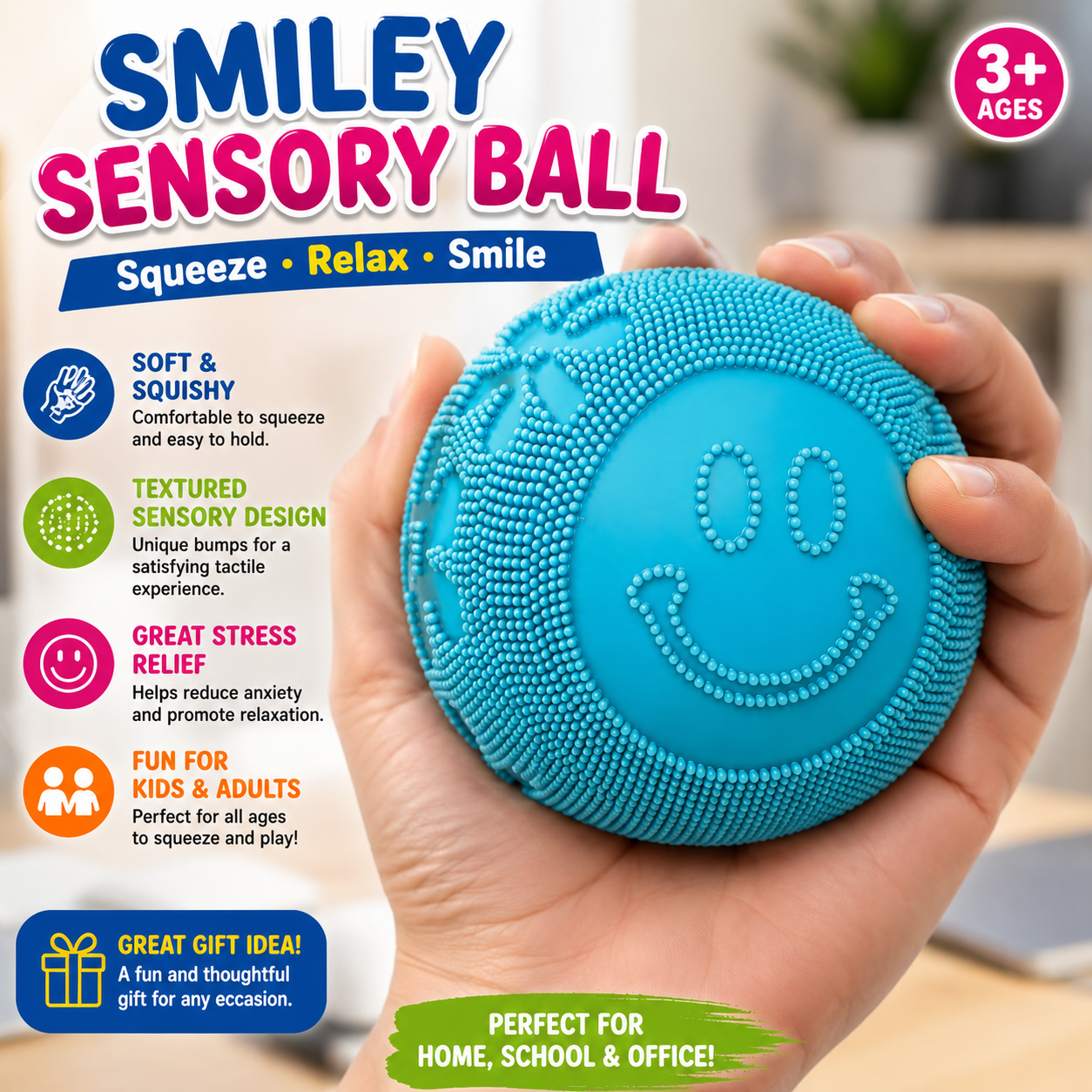 Fuzz Ball Squishy Stress Ball Slow Rising Memory Foam Fidget Squishy Fuzz Balls Adults Anxiety Stress Relief Toys (Blue)