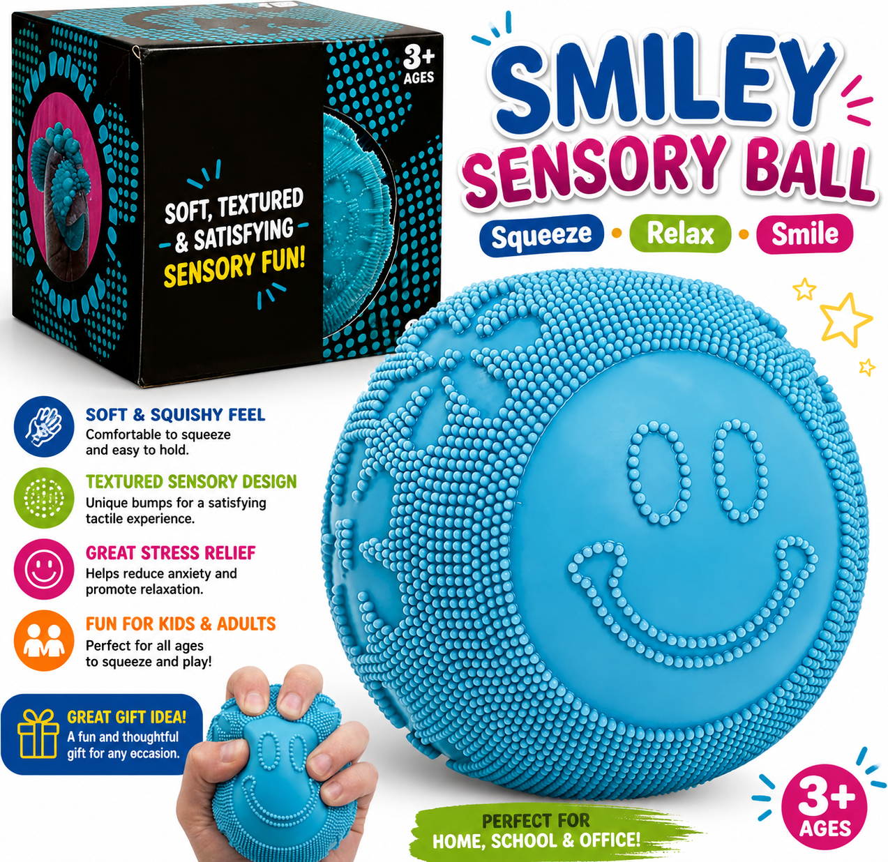Fuzz Ball Squishy Stress Ball Slow Rising Memory Foam Fidget Squishy Fuzz Balls Adults Anxiety Stress Relief Toys (Blue)