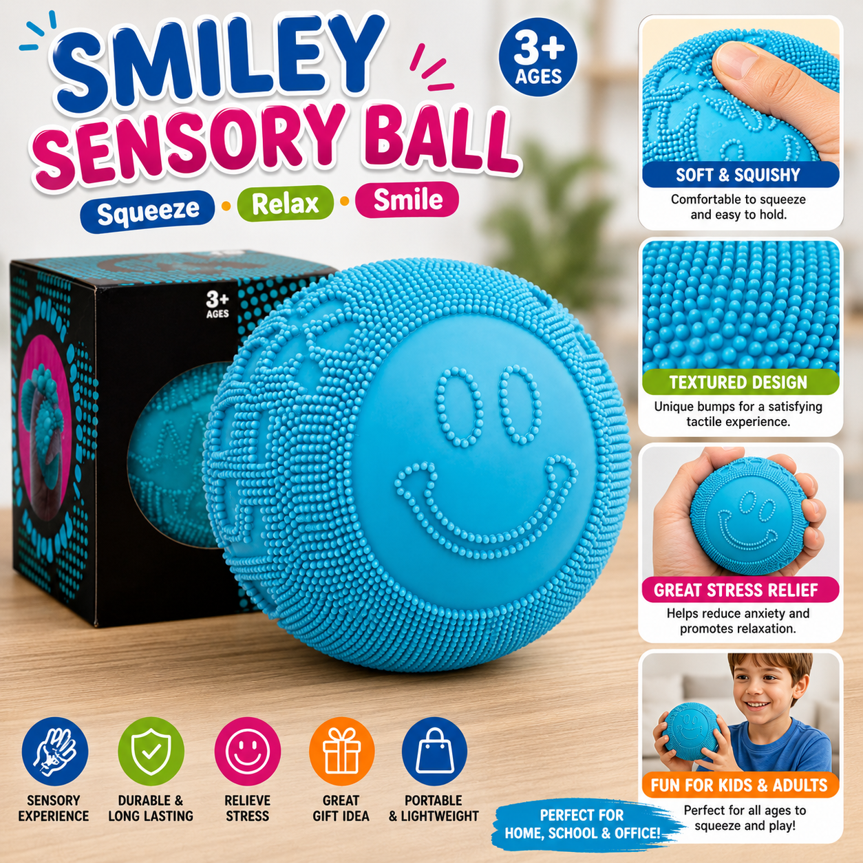 Fuzz Ball Squishy Stress Ball Slow Rising Memory Foam Fidget Squishy Fuzz Balls Adults Anxiety Stress Relief Toys (Blue)