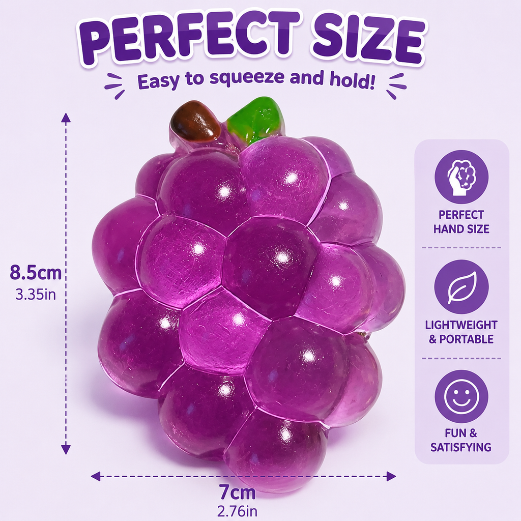 Crystal Grape Squishies Toy - Crystal Grape Squishies Stress Ball - Soft Fruit Squeeze Toy - Anxiety Relief Fidget Toy for Adults - Stress Toy for Desk Decor & Gift (Purple)