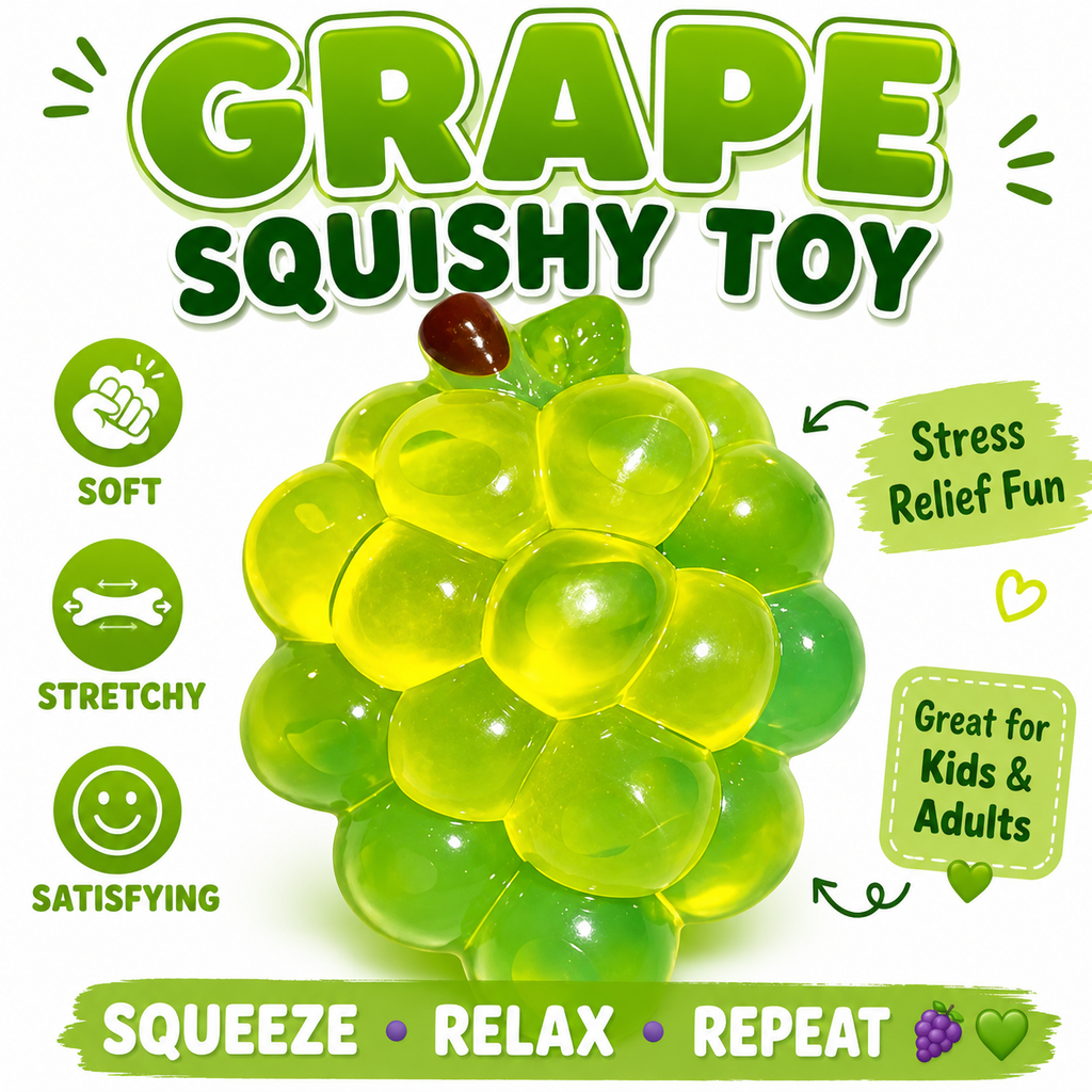 Crystal Grape Squishies Toy - Crystal Grape Squishies Stress Ball - Soft Fruit Squeeze Toy - Anxiety Relief Fidget Toy for Adults - Stress Toy for Desk Decor & Gift (Green)