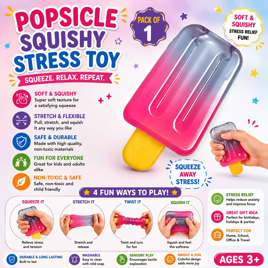 Ice Cream Squeeze Squishy - Summer Sensory Stress Relief Squeeze Squishy - Soft Sensory Fidget Toy for Stress & Anxiety Relief - Birthday Gift & Classroom Rewards
