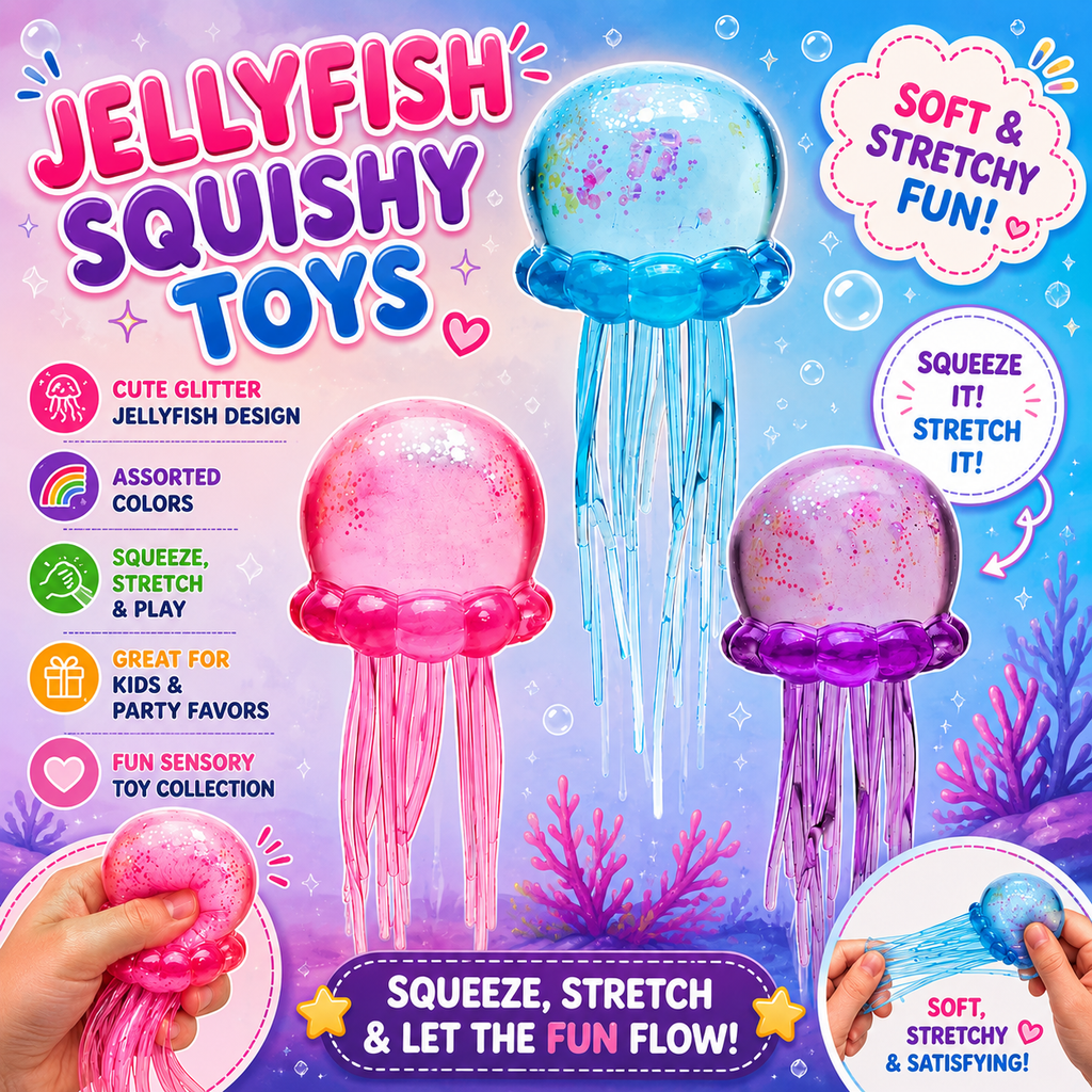 Jellyfish Squishy - Jellyfish Squeeze Slow Rise Sensory Water Animal Stress Ball Relief Fidget Toy for Kids & Adults Party Favors (3pcs)