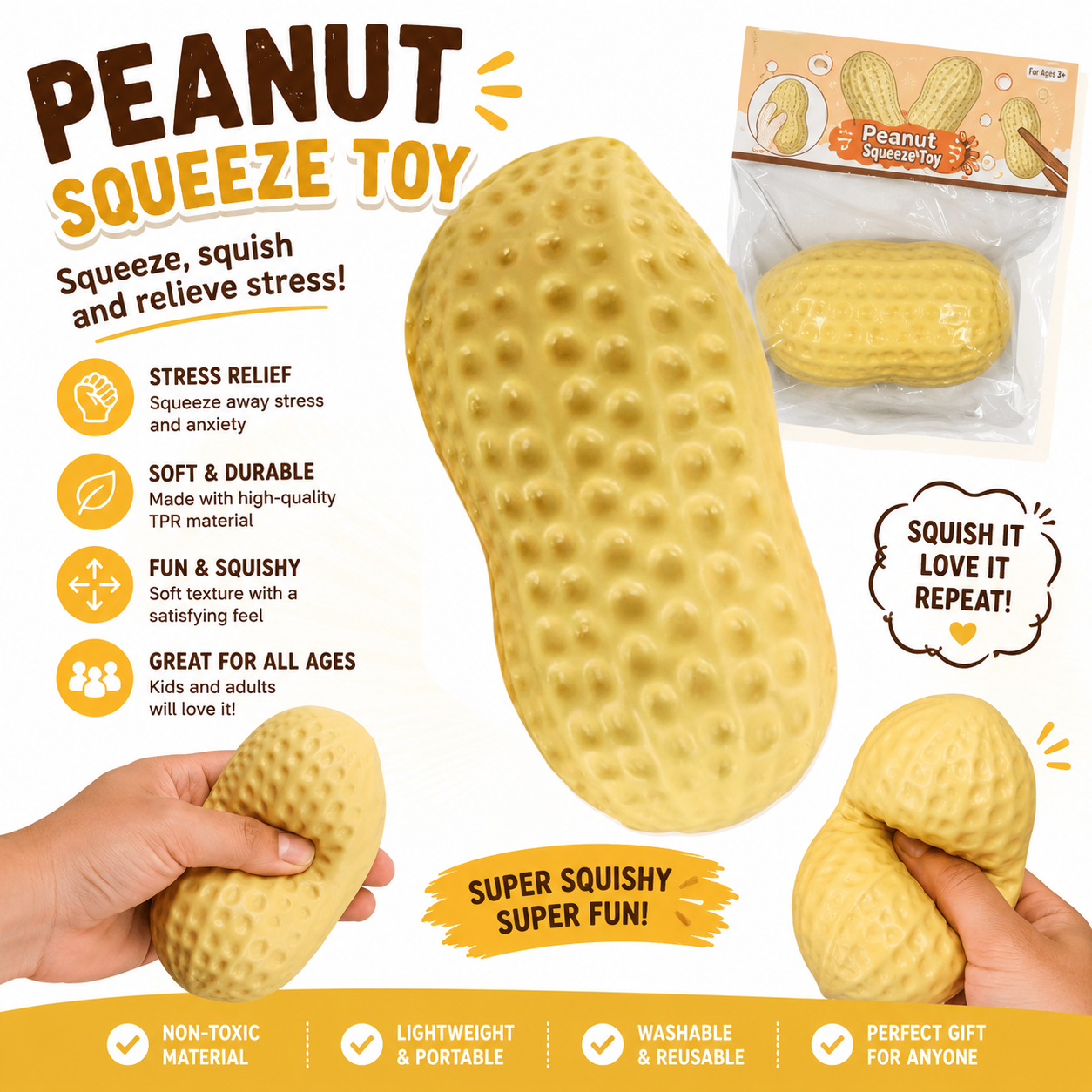 Peanut Squishies - Peanut Shaped Squish Balls - Squeeze Dough Ball - Soft Stress Relief Sensory Fidget Toys - Soft Stress Relief Sensory Fidget Toys for Adults Anxiety Relief Hand Relax