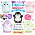 Cute Penguin Taba Squishy Toys - Kawaii Stress Relief Fidget Sensory Toys - Soft Silicone Squeeze Gifts for Children - Teens - and Adults (5-Pack Black + Green + Pink +Purple+Blue)