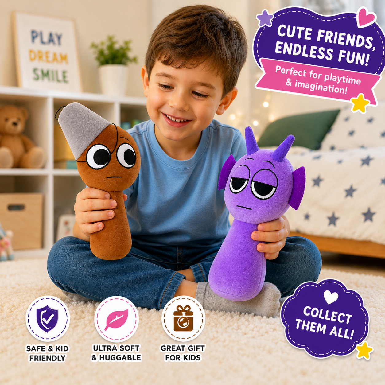 Plush Toy - Horror Games Plushies Toy for Fans - Soft Stuffed Animal Pillow Figure Doll Christmas Birthday Gifts for Adult Kids (Purple+Brown)