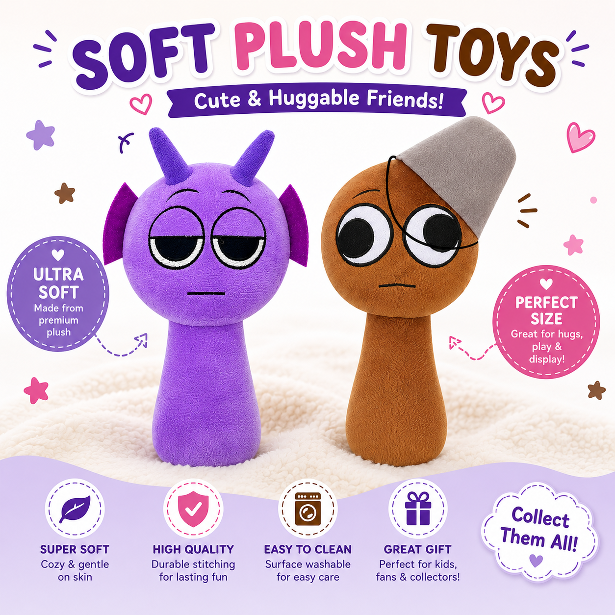 Plush Toy - Horror Games Plushies Toy for Fans - Soft Stuffed Animal Pillow Figure Doll Christmas Birthday Gifts for Adult Kids (Purple+Brown)