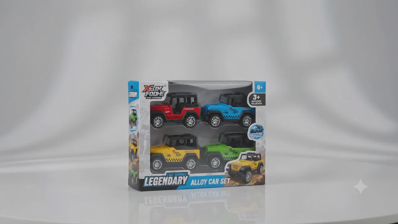 4-Pack 4x4 Off-Road SUV Toy Cars - Mini Pull Back Truck Vehicles Set - Jeep-Like Styling for Kids & Toddlers - Party Favors and Birthday Gifts